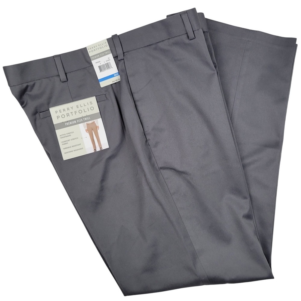 Perry Ellis Portfolio Premium Flex Twill Dress Pants 38x32 Gray NWT‎